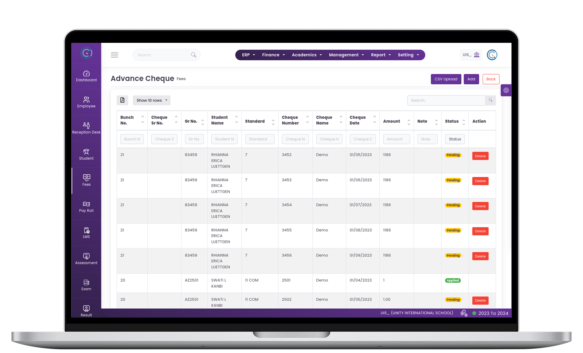 Advance Cheque Management System