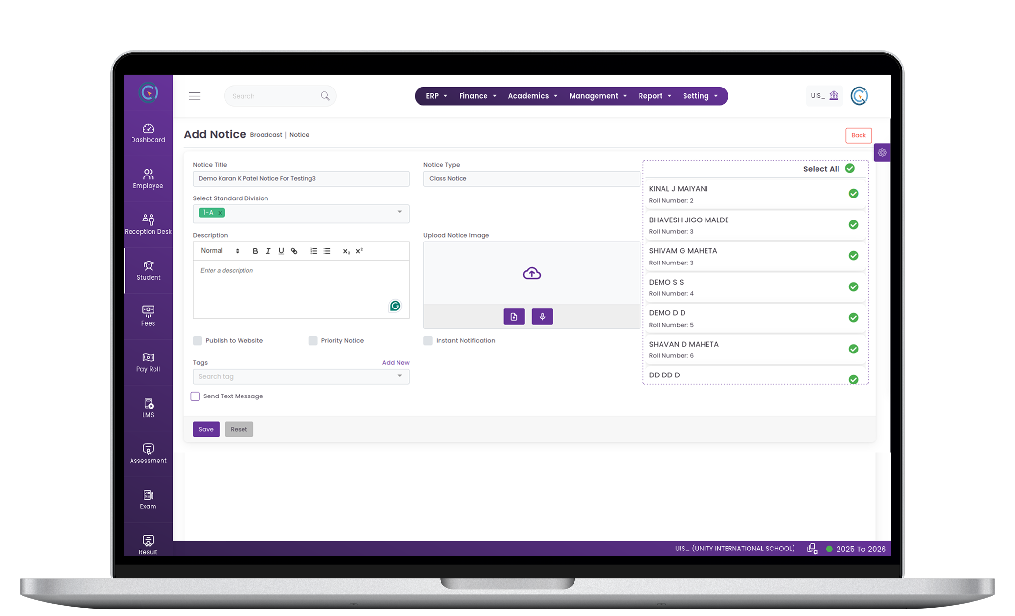 Class Notice Management System