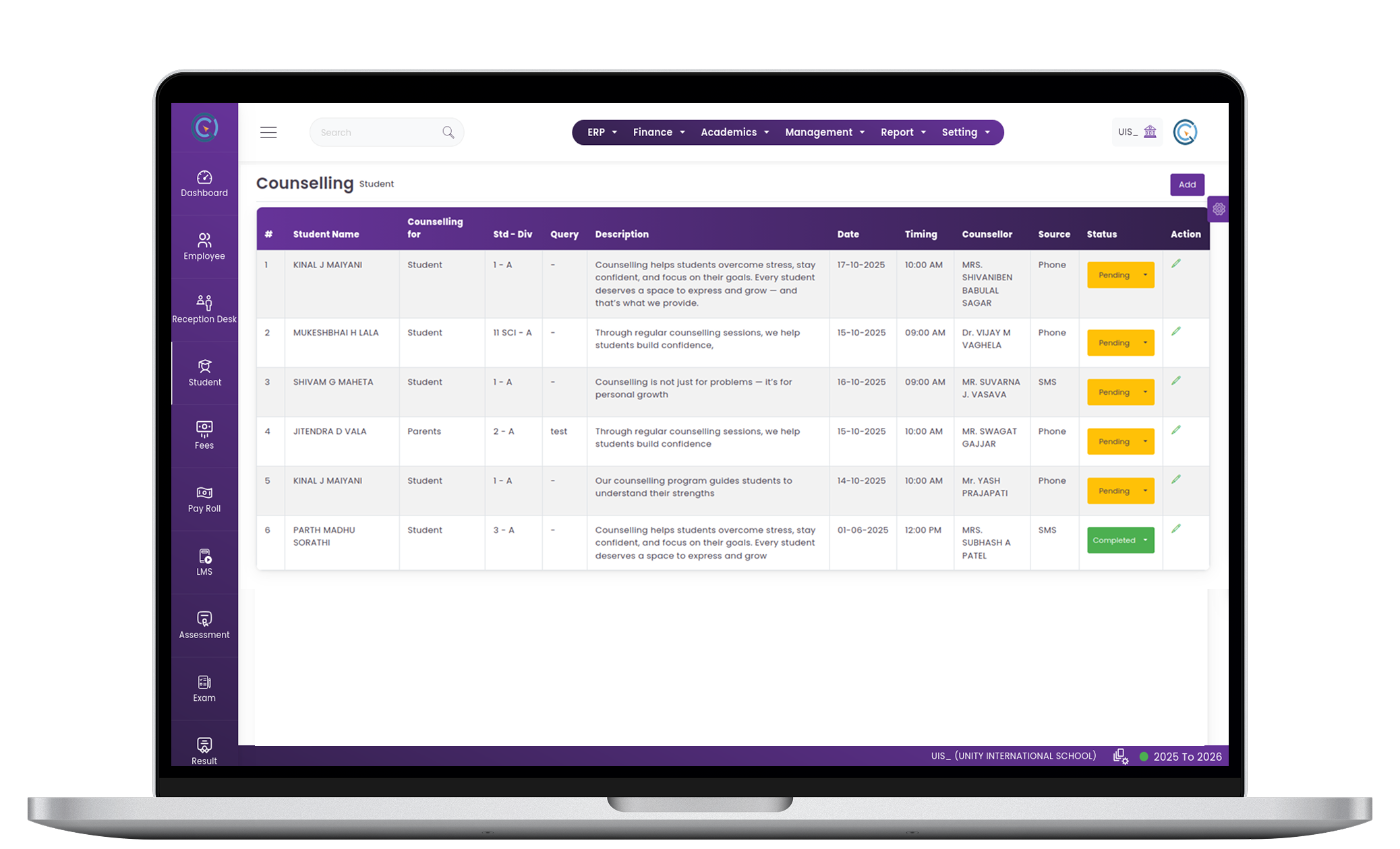Student Counselling Management System