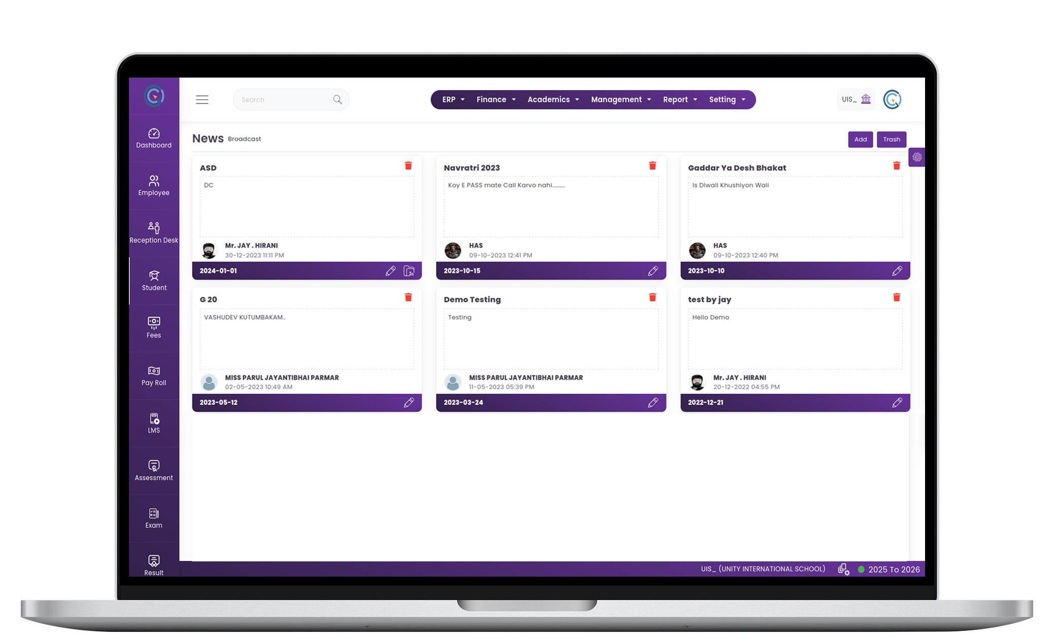 News & Announcements  Management System