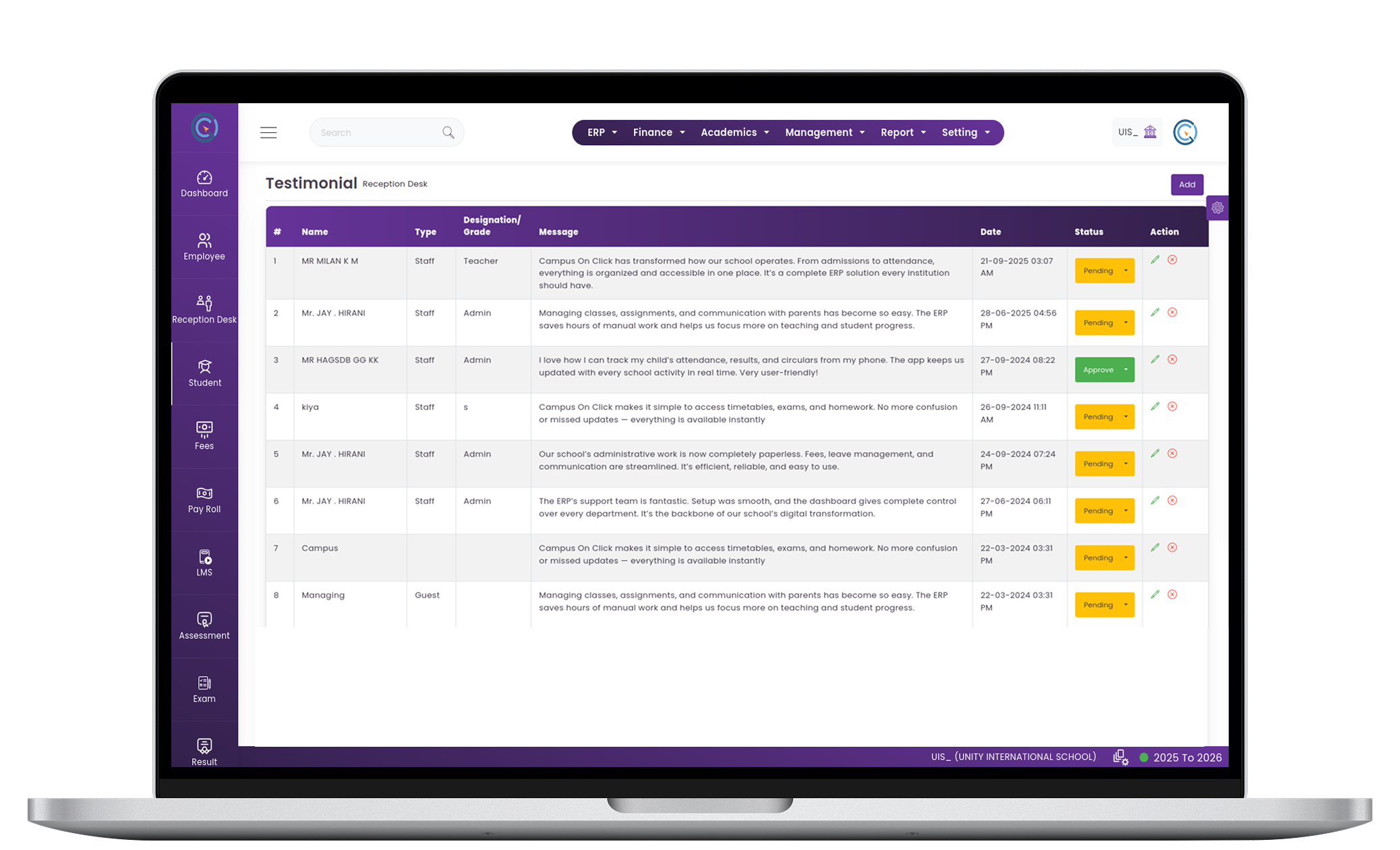Testimonials Management System